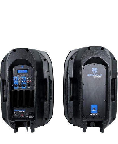 Rockville RPG122K 12" 600W Draagbare Klankstelsel, 3-Kanaal menger Bluetooth, Sluit Mikrofoon, Staanders, Kabels BUNDEL in