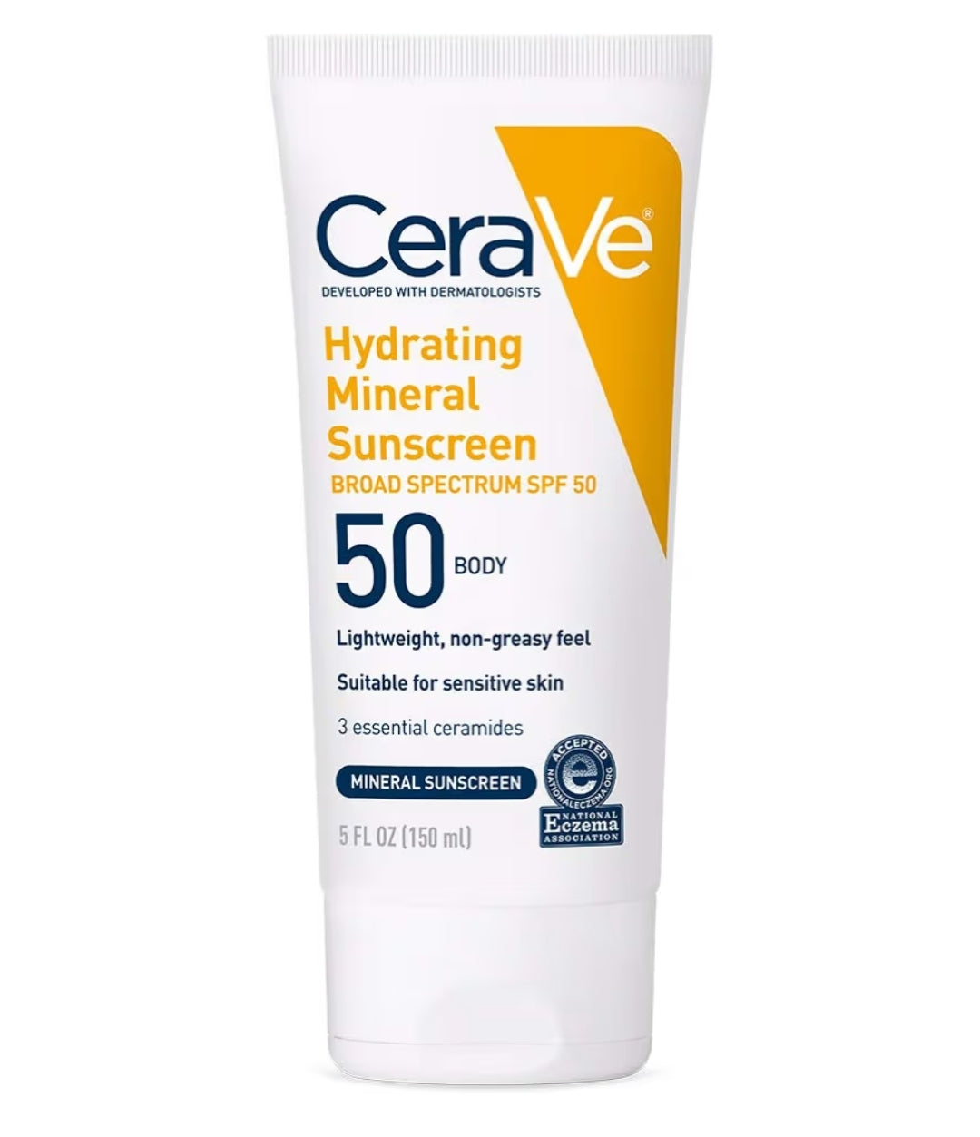 CeraVe 100% Minerale Sonbrandroom SPF 50 met Sinkoksied en Titaandioksied, Hialuronzuur en Seroïdes, Olievry (5 oz)