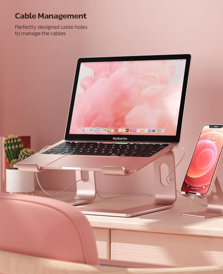 Skootrekenaarstaander, Ergonomiese Afneembare Aluminium Verhoogstuk Notaboekhouer Versoenbaar met MacBook Air Pro, Dell XPS, HP, Lenovo 10-16” - Roosgoud