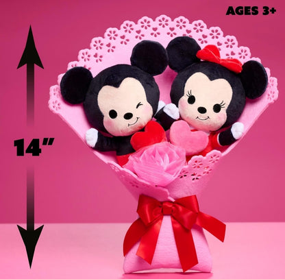 Just Play Disney Valentine’s 13.5" Bouquet w/ Medium Mickey Mouse and Minnie Mouse Plush Stuffed Animals Collectible Plush Hearts