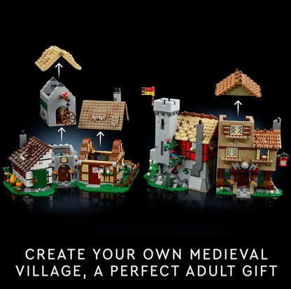 LEGO Icons Middeleeuse Dorpsplein Boustel vir Volwassenes - Kantoor- of Rakversiering vir Mans en Vroue, Ouderdomme 18+ Jaar - Met 8 Middeleeuse Minifigure - Geskenk vir Verjaarsdae - 10332