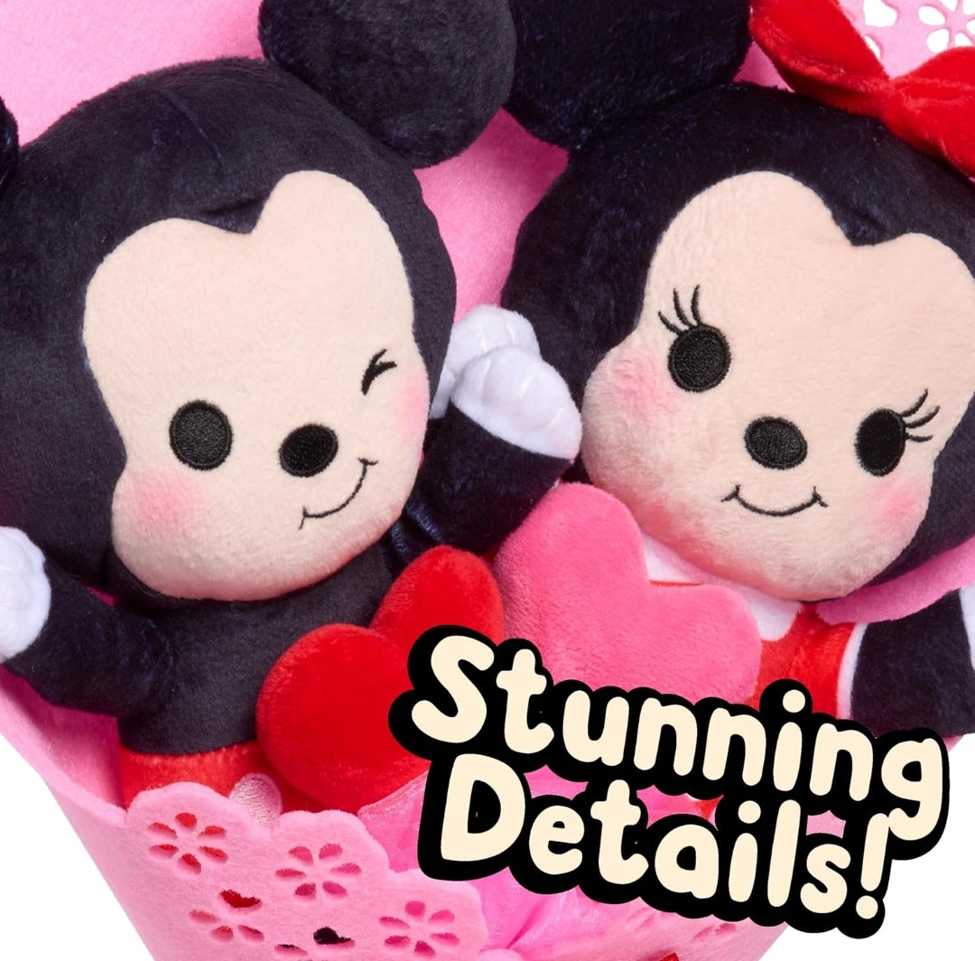 Just Play Disney Valentine’s 13.5" Bouquet w/ Medium Mickey Mouse and Minnie Mouse Plush Stuffed Animals Collectible Plush Hearts