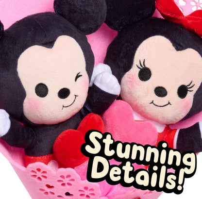 Just Play Disney Valentine’s 13.5" Bouquet w/ Medium Mickey Mouse and Minnie Mouse Plush Stuffed Animals Collectible Plush Hearts
