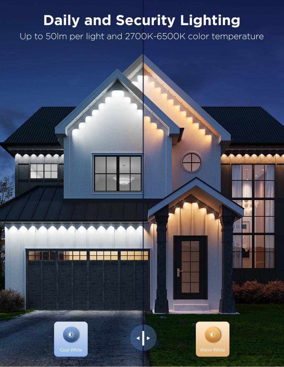 Permanent Outdoor Lights Pro, 100ft with 60 RGBIC LED Lights for Daily and Accent Lighting, 75 Scene Modes for Outdoor Decor, IP67 Waterproof, Works with Alexa, Google Assistant, Matter, White
