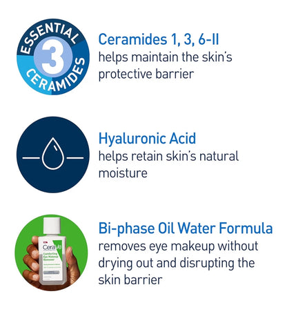 CeraVe Ooggrimeringverwyderaar met Hialuronzuur en Skeramiede, Waterdig, Nie-komedogenies, Geurvry - (120 ml)