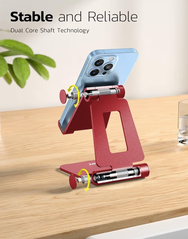 Dubbele Opvoubare Ten volle Verstelbare Opvoubare Foonhouer versoenbaar met iPhone 11-17 Pro Max Xs Xr X 8, Nintendo Switch, Alle Fone - (Rooi)