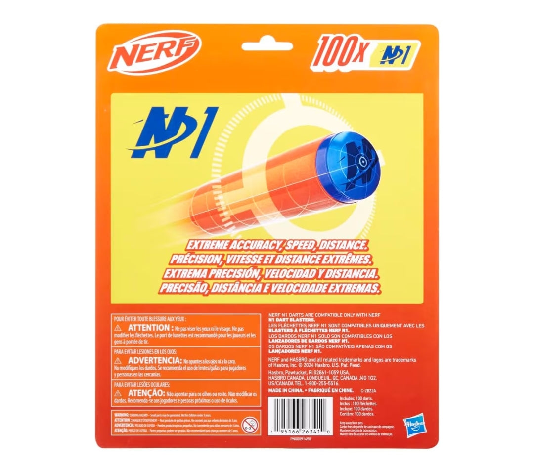 Nerf N Series N1 Darts, Includes 100 Darts, Compatible Only w/ Nerf N Series Blasters (1PK)