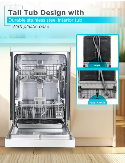 BLACK+DECKER 24" Ingeboude Skottelgoedwasser, 12-Plekkie Plaatkapasiteit met Vlekvrye Staalbad, Skottelgoedwasser met 5 Wasprogramme en Slim Wasiklus, ENERGY STAR Gesertifiseer, BDW100MW, Wit