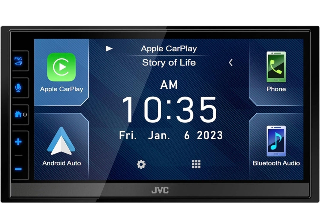 JVC KW-M780BT Apple CarPlay Android Auto Digitale Mediaspeler, Dubbel DIN, 6.8 Duim LCD Raakskerm, AM/FM, Bluetooth, MP3-speler, USB-poort, iDatalink Maestro, SiriusXM, Klas D Versterker, Motorradio