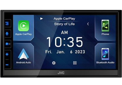 JVC KW-M780BT Apple CarPlay Android Auto Digitale Mediaspeler, Dubbel DIN, 6.8 Duim LCD Raakskerm, AM/FM, Bluetooth, MP3-speler, USB-poort, iDatalink Maestro, SiriusXM, Klas D Versterker, Motorradio