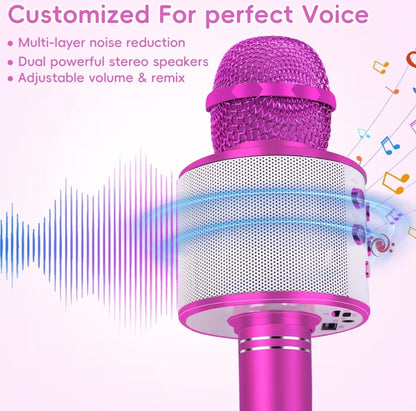 Draadlose BT 5-in-1 Draagbare Handheld Karaoke Mikrofone Luidspreker Speler Opnemer m/ Verstelbare Remix FM Radio vir Kinders – Warm Pienk