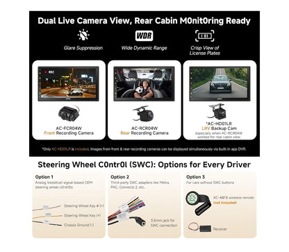 7" QLED Dubbel-DIN Kar Stereo, 8 Kern 4GB+32GB, Draadlose CarPlay & Android Auto, 4G LTE/Wi-Fi, Dubbele BT, GPS-opsporing, KI Klets, DSP, HD LRV, Agteruitry kamera