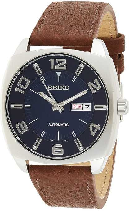 SEIKO Outomatiese Horlosie vir Mans - Recraft Reeks - Bruin Leerband, Dag/Datum Kalender, 50m Waterbestand