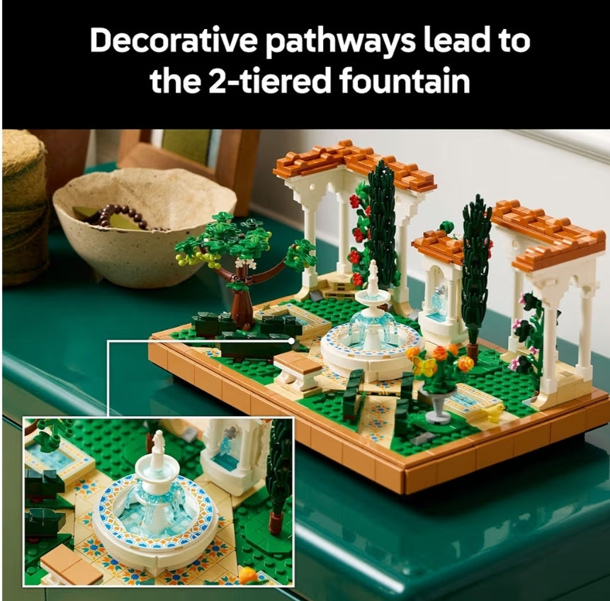 LEGO Icons Fonteintuin Boustel - Selfdoenstel vir Volwassenes, Ouderdomme 18+ - Miniatuur Handwerkboublokke met Sipresse en Wingerdstokke