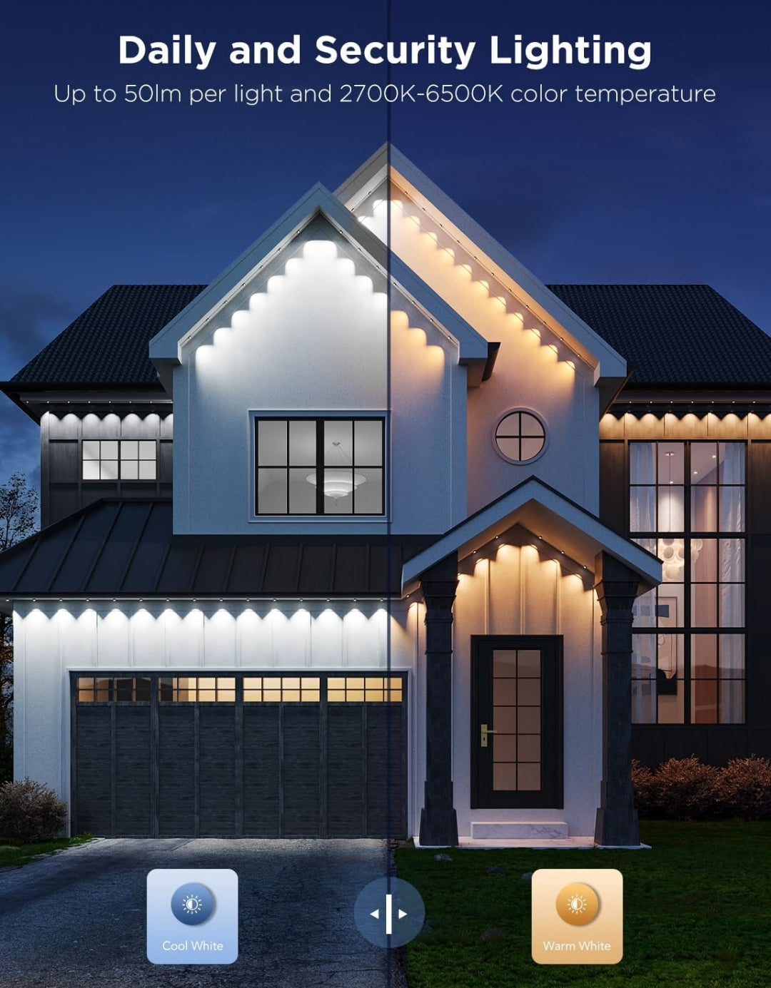 Permanent Outdoor Lights Pro, 150ft with 90 RGBIC LED Lights for Daily and Accent Lighting, 75 Scene Modes for Outdoor Decor, IP67 Waterproof, Works with Alexa, Google Assistant, Matter, White