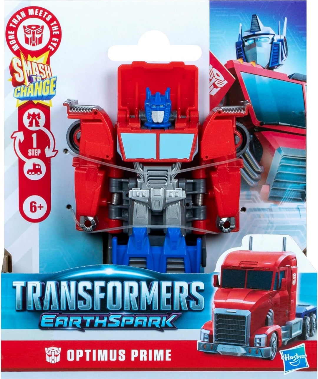 Transformers EarthSpark 1-Step Smash Changers Optimus Prime 4-Inch Action Figure, Robot Toys for Boys and Girls 6 and Up