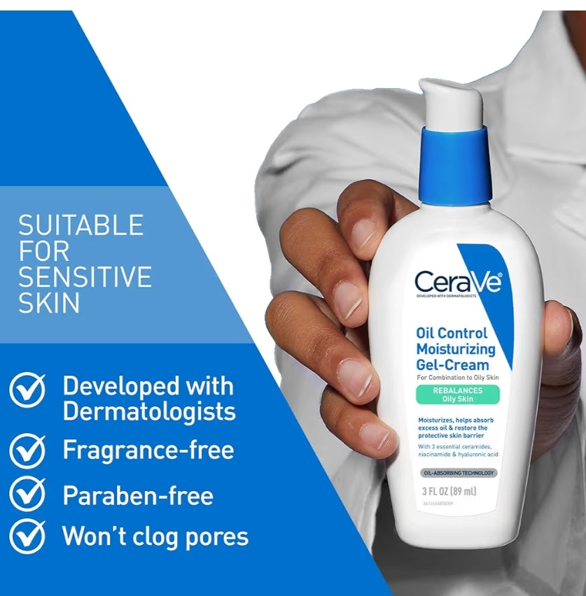 CeraVe Oil Control Moisturizing Gel-Cream, Face Moisturizer for Oily Skin, Niacinamide, Hyaluronic Acid & Oil Absorbing - Fragrance Free & Oil-Free