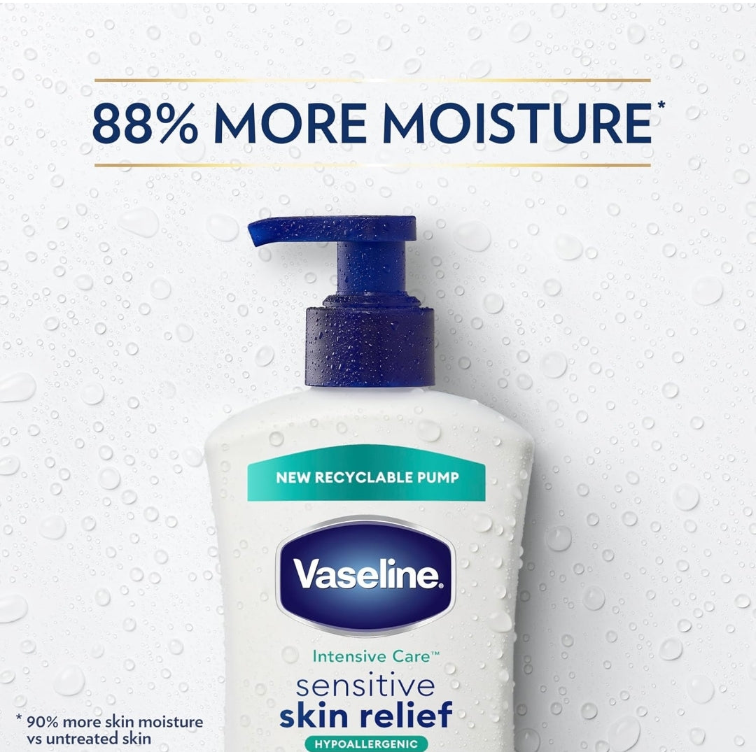 Vaseline Intensive Care Body Lotion 4 Pack Sensitive Skin Relief For Dry Skin With Colloidal Oatmeal and Ultra-Hydrating Lipids 20.3 oz
