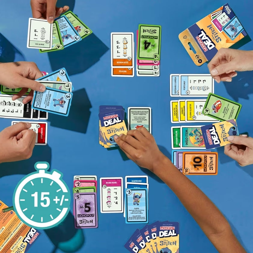 Monopoly Deal: Disney Stitch Edition Card Game | Based on Disney’s Lilo & Stitch | Officially Licensed Disney Kids Games | Ages 8+| 2-5 Players | Christmas Stocking Stuffers