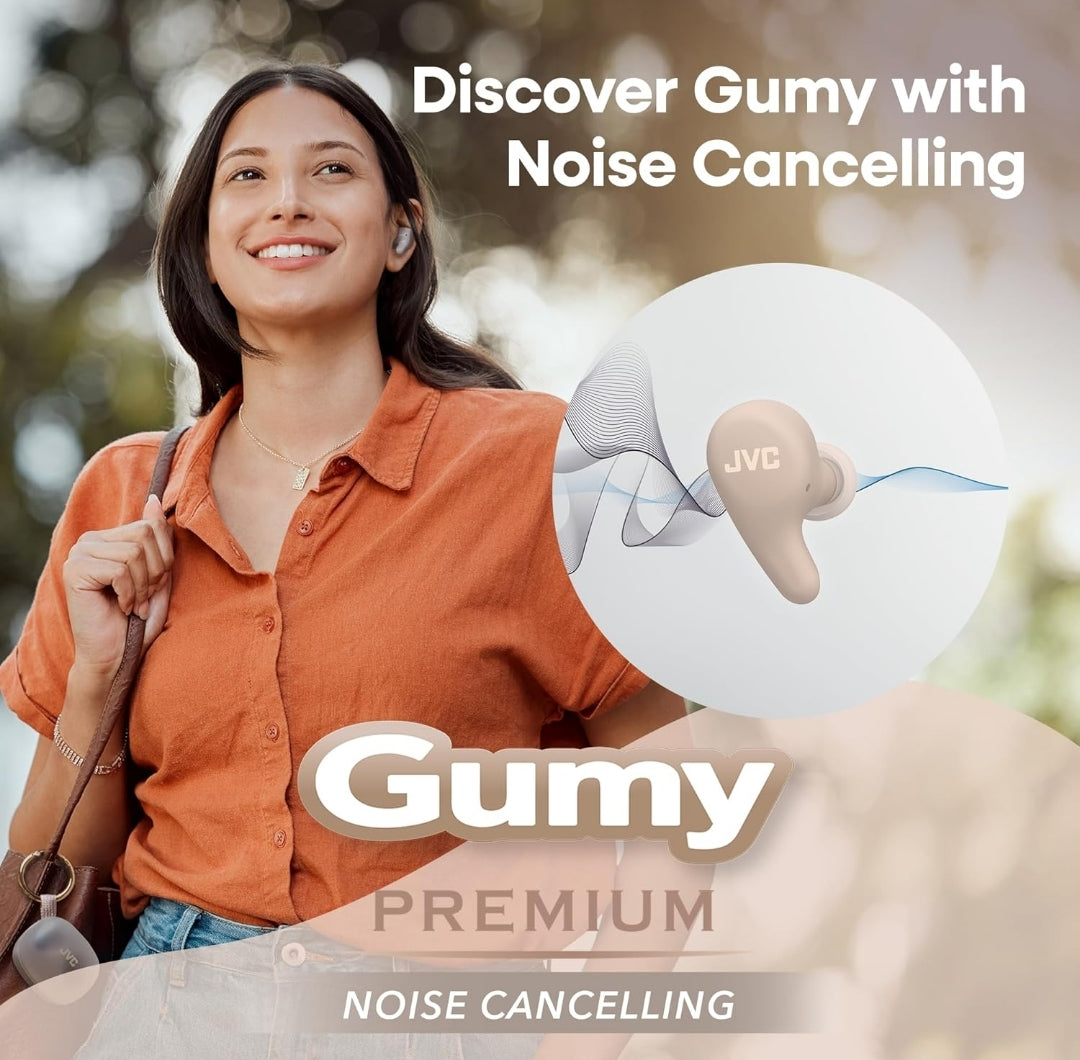JVC Gumy Premium True Wireless Earbuds Noise Cancelling, Bluetooth 5.4 Headphones 26H Battery, ANC Ambient Mode, Gaming Low Latency, USB-C Case
