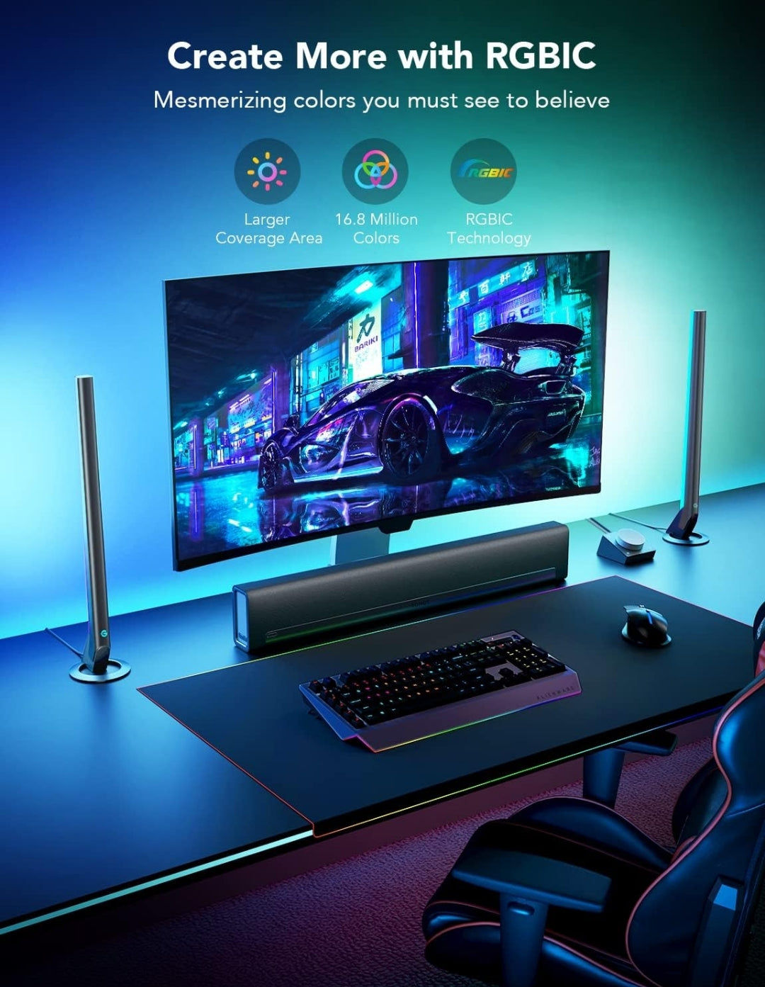 Govee RGBIC Gaming Light Bars H6047 with Smart Controller, Wi-Fi Smart LED Gaming Lights with Music Modes and 60+ Scene Modes Built, Works with Alexa & Google Assistant, Game Room Lights Decor