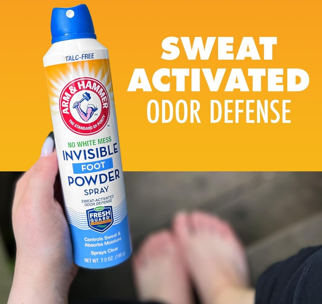 Arm & Hammer Invisible Foot Powder Spray, Clear Talc-Free Foot Odor & Sweat Control Odor Eliminator 7oz (3 Pack)