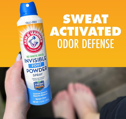 Arm & Hammer Invisible Foot Powder Spray, Clear Talc-Free Foot Odor & Sweat Control Odor Eliminator 7oz (3 Pack)