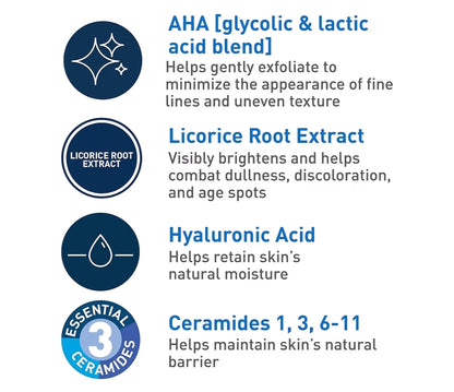CeraVe Velvernuwende Nagtelike Afskilferende Behandeling, Anti-Veroudering Serum met 5% Glikolsuur en Melksuur Afskilferende Jel (1.7 Oz)