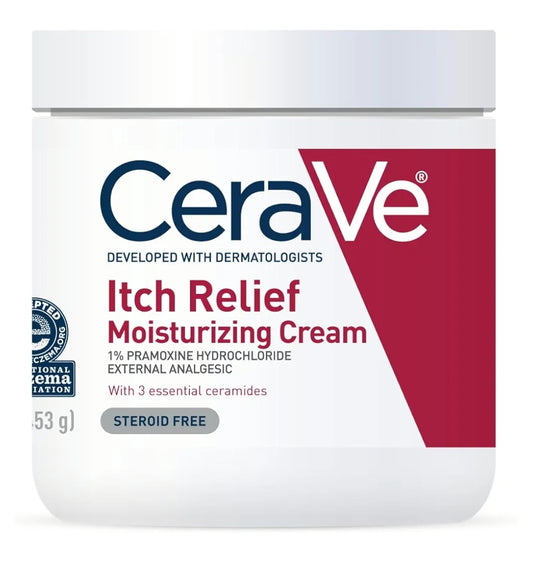 CeraVe Bevogtigende Room vir Jeukverligting, Anti-jeukroom met Pramoksienhidrochloried, Verlig Jeukerige, Velirritasies, Sonbrandverligting (473 ml)