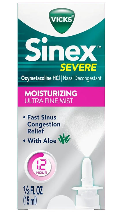 Vicks Sinex Severe Neussproei m/ Bevogtigende Ultrafyn Mis, Dekongestant vir Verstopte Neus Verligting van Verkoudheid (2)