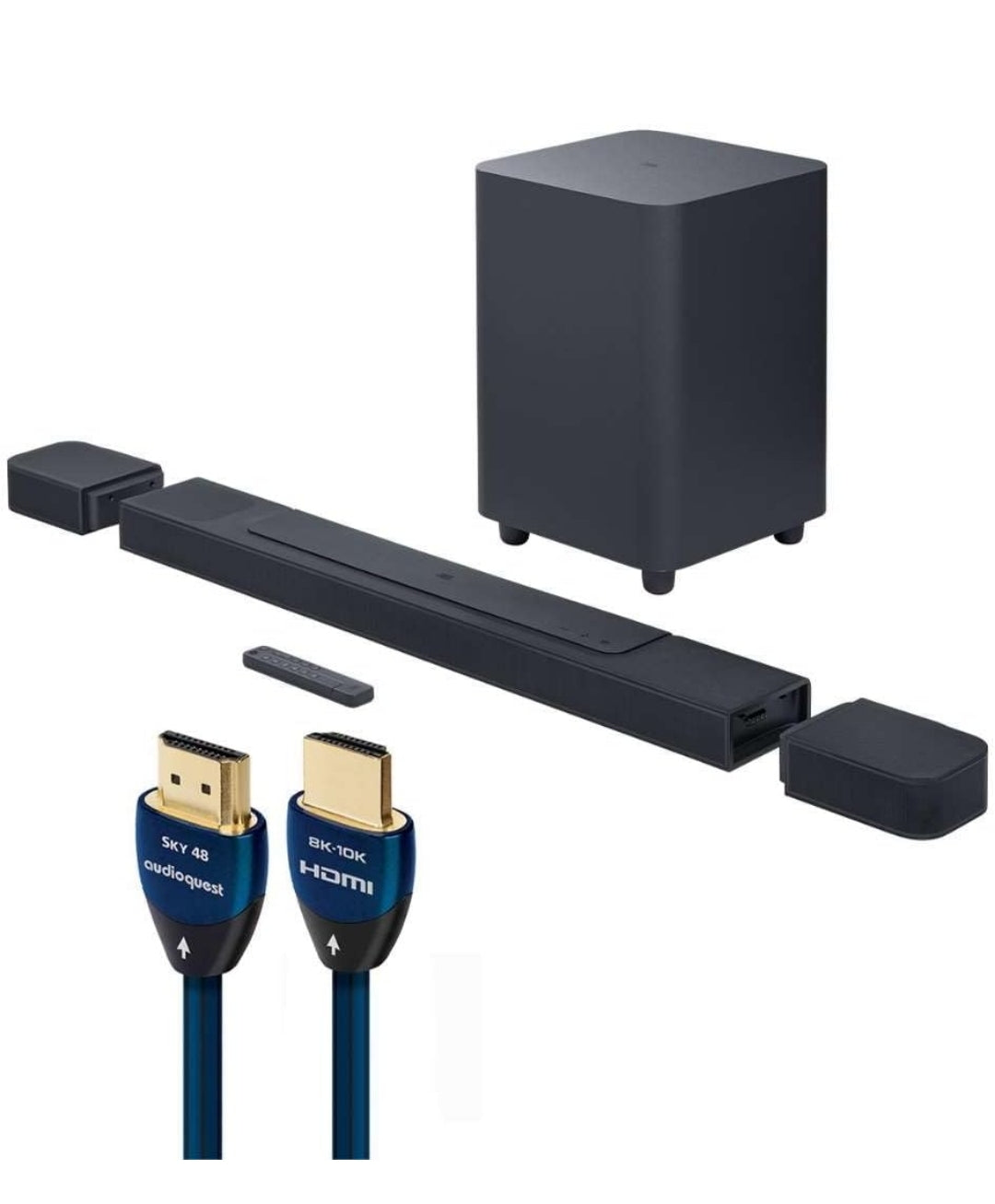 JBL BAR 1000 7.1.4 Soundbar w/ 10 in. Wireless Sub Rear Speakers and AudioQuest Sky 3m HDMI Cable
