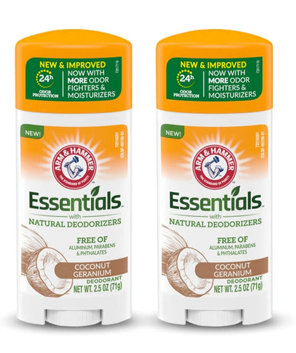 ARM & HAMMER Essentials Deodorant w/ Natural Deodorizers - Coconut Geranium (Pack of 2)