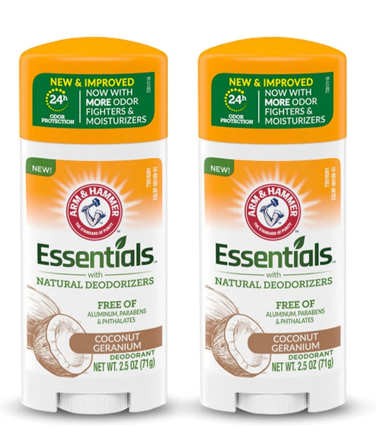 ARM & HAMMER Essentials Deodorant met Natuurlike Ontgeurmiddels - Kokosneut Geranium (Pak van 2)