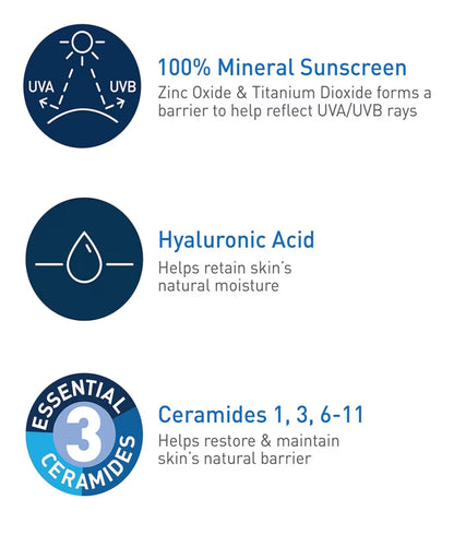 CeraVe 100% Minerale Sonbrandroom SPF 50 met Sinkoksied en Titaandioksied, Hialuronzuur en Seroïdes, Olievry (5 oz)