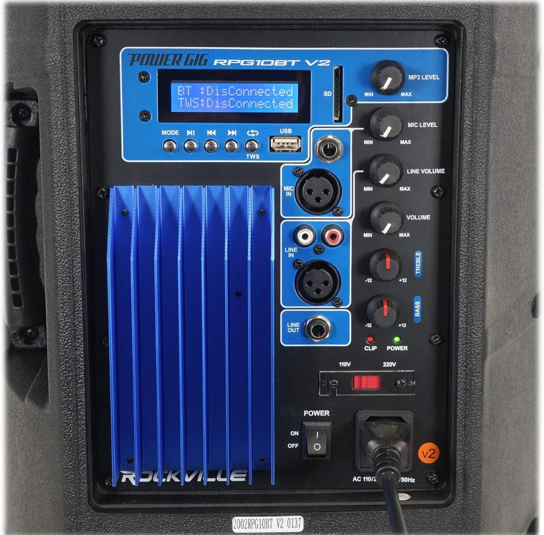 Rockville RPG10BT V2 10" 600W Powered DJ PA Speaker with Bluetooth, Deep Bass, 2 Channel Mixer, EQ, Wireless Remote