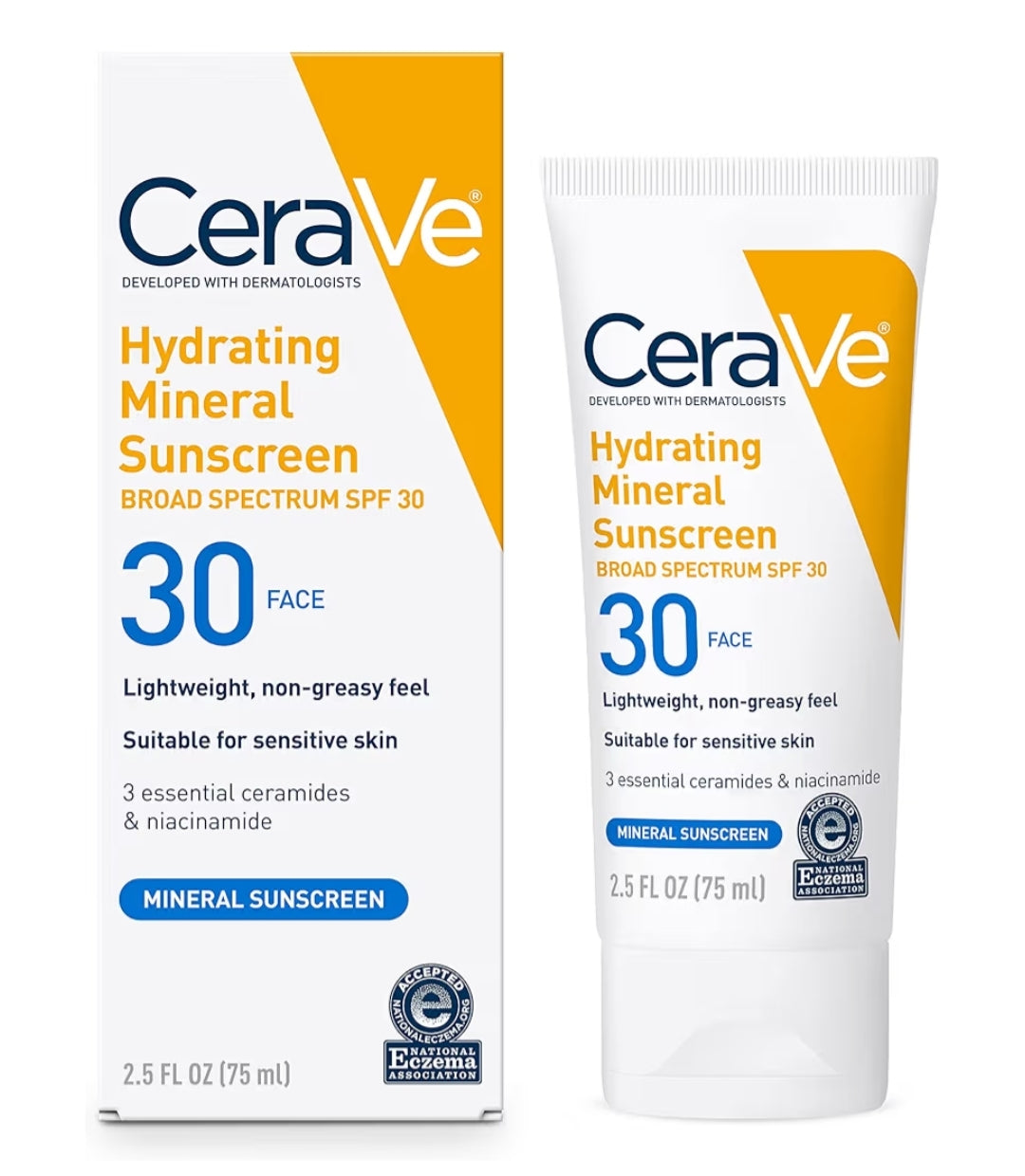 CeraVe 100% Mineral Sunscreen SPF 30 w/ Zinc Oxide & Titanium Dioxide, Hyaluronic Acid + Niacinamide + Ceramides Travel Size (2.5 oz)