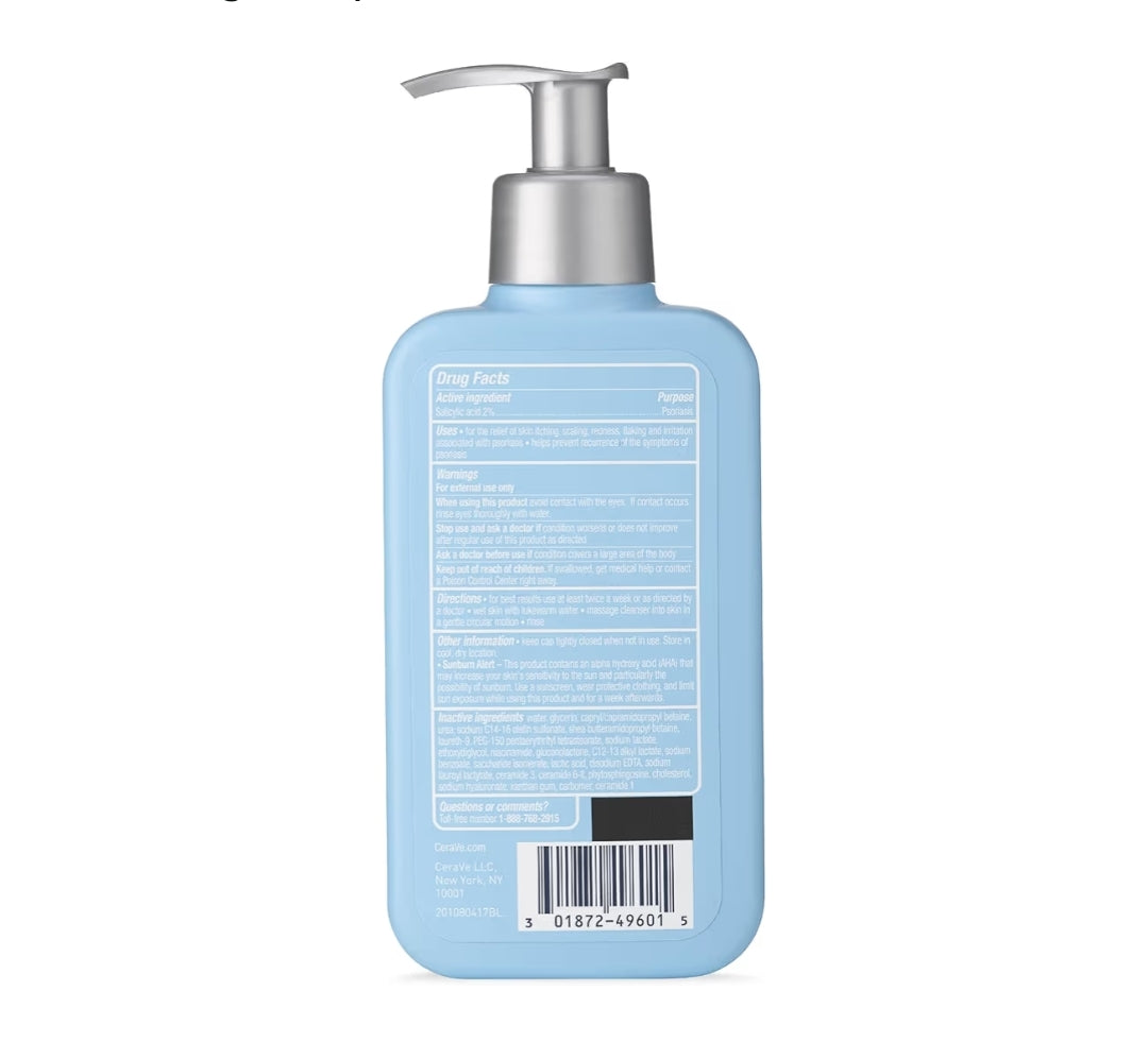 CeraVe Reiniger vir Psoriase Behandeling met Salisielsuur vir Droë Vel Jeukverligting & Melksuur vir Afskilfering, sonder Geur (236 ml)