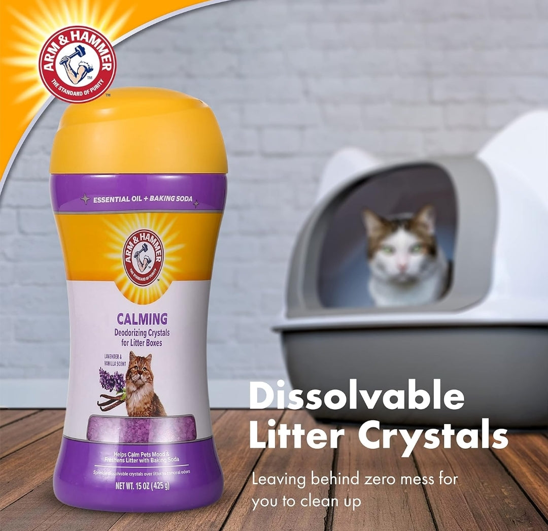 Arm & Hammer Cat Crystal Deodorizer for Litter Box - Calming Lavender & Vanilla Scented Cat Litter Smell Eliminator -(15 Oz)