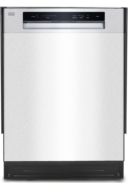BLACK+DECKER 24" Ingeboude Skottelgoedwasser, 12-Plekkie-Opstelling-Kapasiteit met Vlekvrye Staal Binnekant, Skottelgoedwasser met 5 Wasprogramme en Slim Wasiklus, ENERGY STAR-gesertifiseer, BDW100MS, Vlekvrye Staal