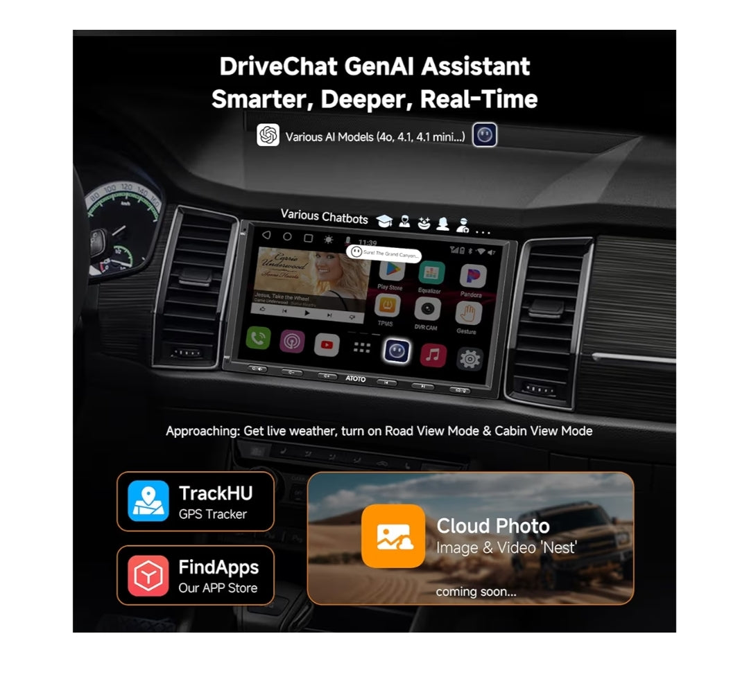 Ultra Nuwe 7" QLED Dubbel Din Kar Stereo, 8-Kern 6G+128G, Draadlose CarPlay & Android Auto, 4G LTE/WiFi, 4 * 49W Versterker, 2 Bluetooth