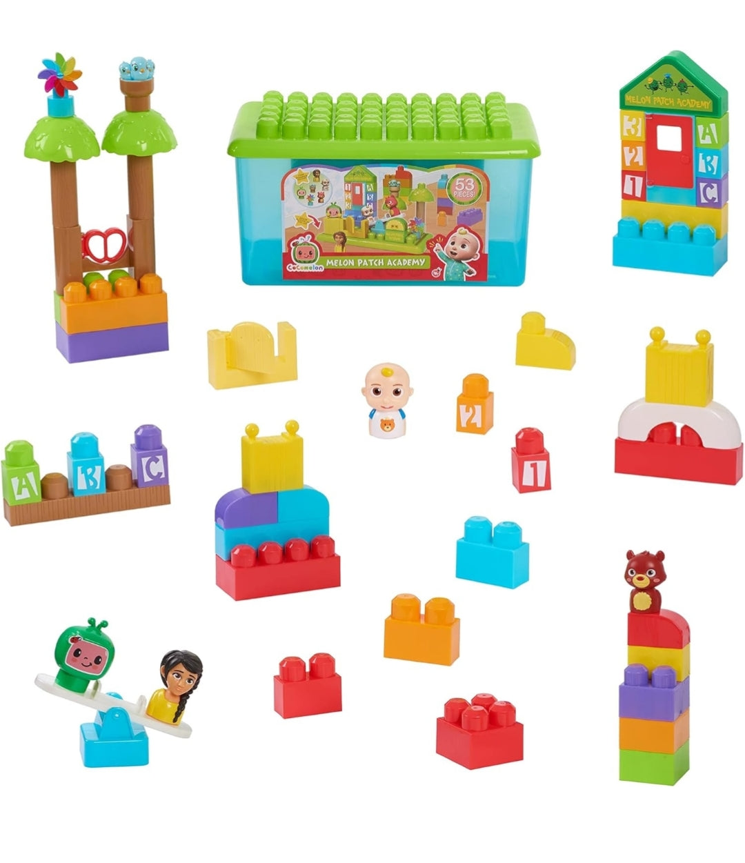 CoComelon Just Play Patch Academy, 53 Large Building Blocks Includes 6 Character Figures, Officially Licensed Kids Toys for Ages 18 Month