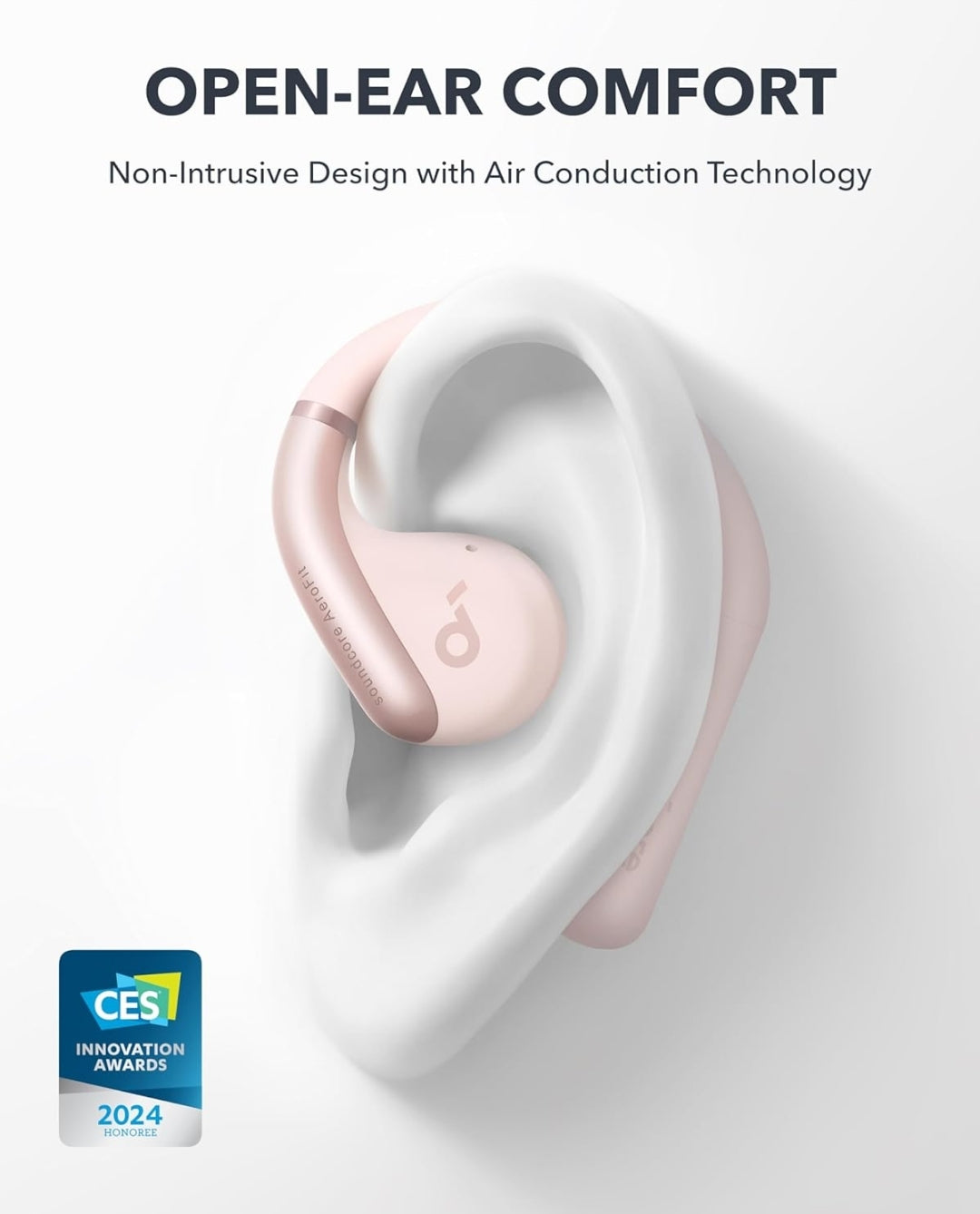 Soundcore by Anker, AeroFit Open-Ear Headphones, Ultra Comfort, Snug Fit, Ergonomic Ear Hook, Balanced Sound, IPX7 Waterproof, 42H Playtime,Small-Ear Friendly,App Control,Clear Calls,Wireless Earbuds