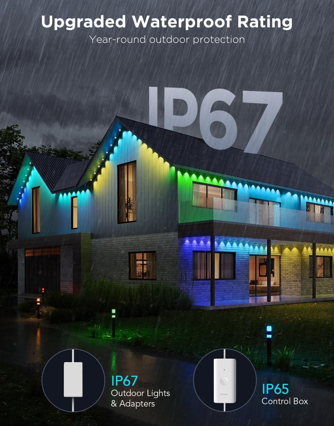 Permanent Outdoor Lights Pro, 100ft with 60 RGBIC LED Lights for Daily and Accent Lighting, 75 Scene Modes for Outdoor Decor, IP67 Waterproof, Works with Alexa, Google Assistant, Matter, White