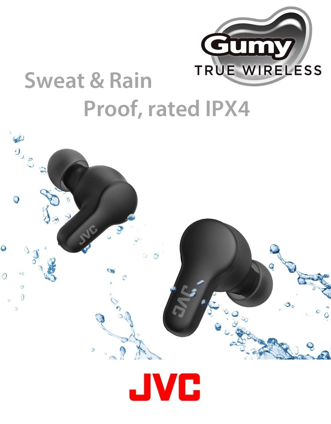 JVC Gumy True Wireless Earbuds, Bluetooth 5.3, Charging Case, 24-Hour Playback, IPX4 Water Resistant, Comfortable Secure Fit with XS/S/M/L Earpieces, Built-in Mic for Calls, iPhone/Android/PC - HAA7T2