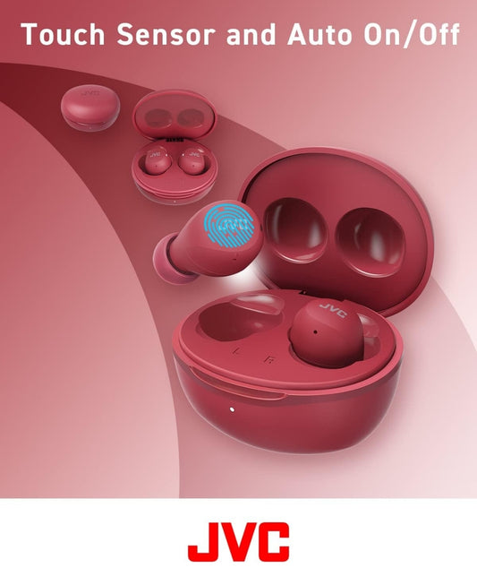 JVC Kompakte en Liggewig Gumy Mini Ware Draadlose Oorfone, Lang Batterylewe (tot 23 Ure), Klank met Neodymium Magneetbestuurder, Waterbestandheid (IPX4) - HAA6TR (Rooi)