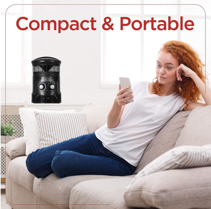Black+Decker 360˚ Draagbare Verwarmerwaaier Kombinasie 2in1 Persoonlike Mini-ruimteverwarmer