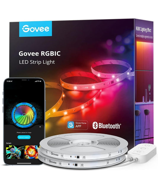 Govee RGBIC LED-strookligte, 65.6ft Slim LED-ligte vir Slaapkamer, Bluetooth LED-strookligte APP-beheer, DIY Veelvuldige Kleure op Een Lyn, Kleurveranderende LED-ligte vir Huisversiering, 2 Rolle van 32.8ft