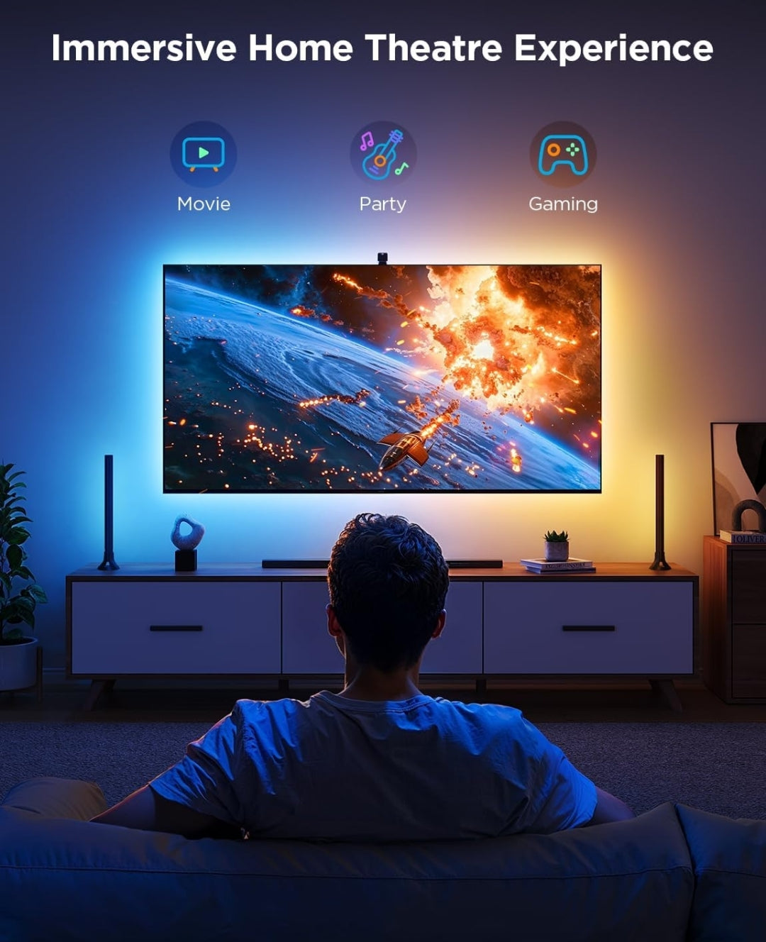 Govee TV Backlight 3 Lite Kit, 11.8ft RGBICW Wi-Fi TV LED Strip Lights for 55-65in TVs with Camera and 15 Inches Smart Light Bars with 4-in-1 Light Beads - Works with Alexa & Google Home