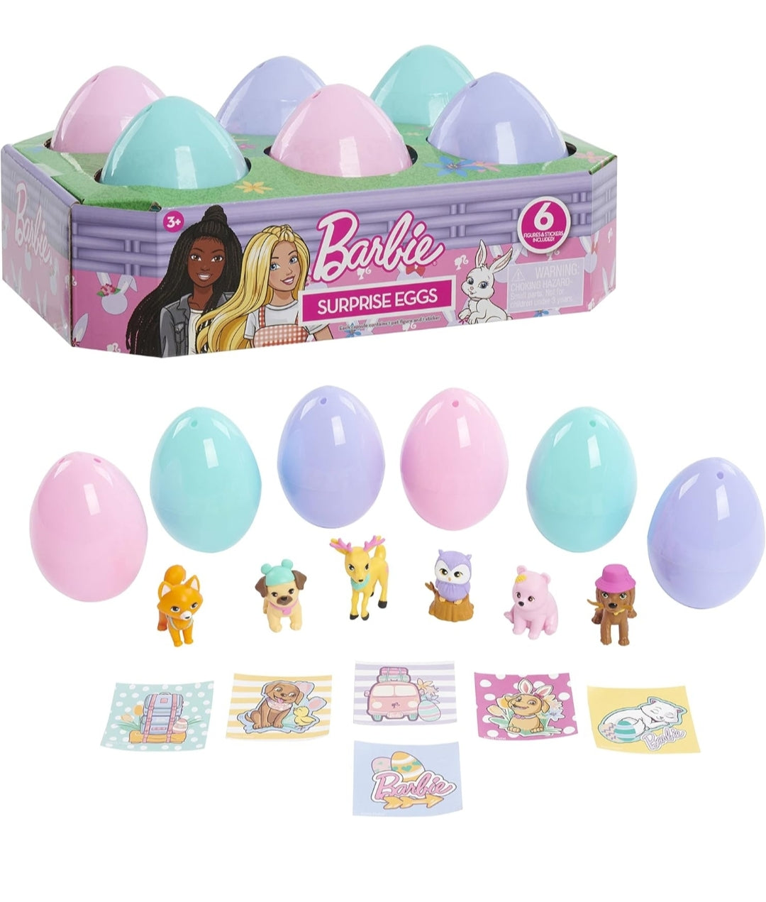Barbie Surprise Eggs, 6 Blind Capsules, 6 Mystery Figures, and 6 Glossy Stickers, Easter Basket Stuffers and Gifts, Kids Toys for Ages 3 Up by Just Play