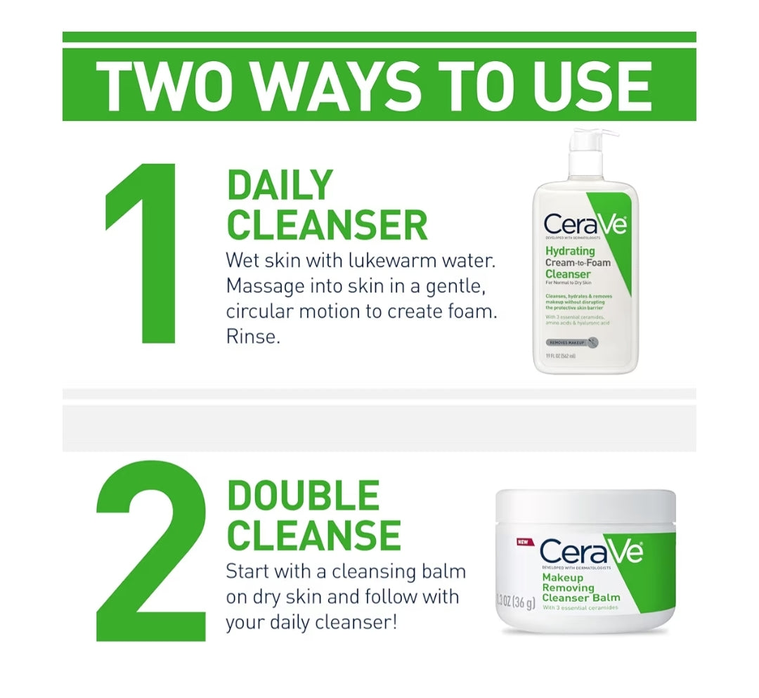 CeraVe Hydrating Cream To Foam Cleanser, Make-upverwyderaar Skuimende Gesigsreiniger met Hialuroonsuur, Normale tot Droë Vel - 19 oz